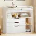 thumbnail image 1 of Linor Baby Changing Table Dresser with 3 Drawers and 3 Storage Shelves, Can be Used as a Baby Dresser with Changing Table Top, a Baby Changing Station, a Wood Diaper Changing Station (White), 1 of 9