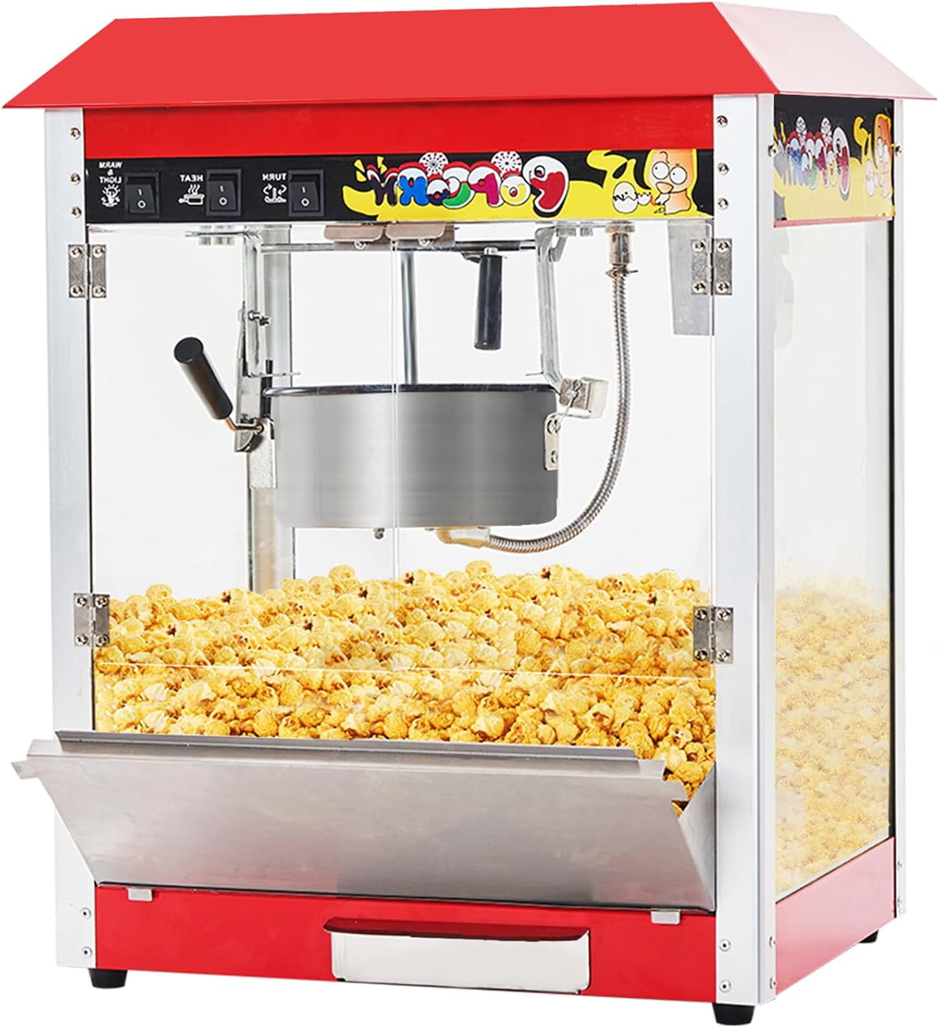 ICEELF 10 oz Commercial Popcorn Machine 1300W Countertop Popcorn Maker for 60 Cups per Batch Steel Frame Tempered Glass Movie Theater Popcorn Popper with 3 Switch Control 2 Scoops 1 Cup Walmart