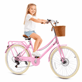 thumbnail image 1 of ICEELF Girls Retro Cruiser Bike ages 8-15, 20 inch 7-speed carbon steel bicycle with rattan basket & dual disc brakes for youth, 1 of 10