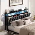 thumbnail image 1 of NEORIVER Queen Upholstered Headboard with Hidden Storage, USB Charging Station, LED Lights - Adjustable Height, Easy Assembly, 1 of 8