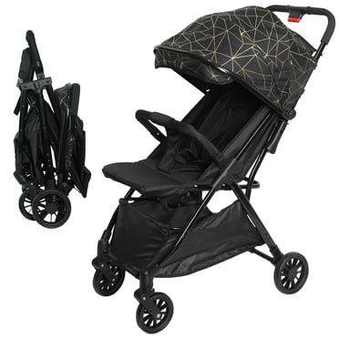 ICEELF Lightweight Baby Stroller, Gravity Automatic One-Hand Fold Travel Stroller with Adjustable Backrest, Canopy, Black, 1 Piece