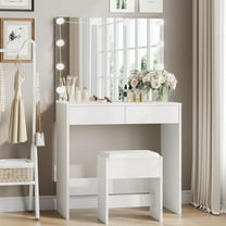 Pipleo Modern Vanity Desk with Mirror and Lights, White, 1 Piece, Adult