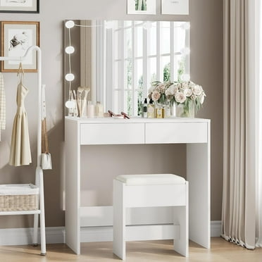 Pipleo Modern Vanity Desk with Mirror and Lights, White, 1 Piece, Adult