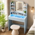 thumbnail image 1 of ICEELF Small Vanity Desk for Girls with Tempered Glass Top, Smart RGB Drawer, APP & Remote, 6000+ Colors, Music Sync, Timer, 3-Color LED Mirror, 5 Shelves, Blue, 1 of 10
