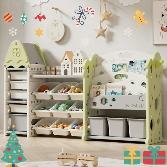 ICEELF Toy Storage Organizer with Collapsible Polyethylene Storage Baskets, Green