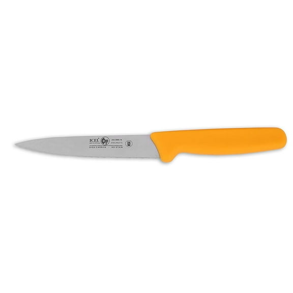 ICEL Cutlery 5 1/2-inch Stiff Boning Knife, Extra Wide Serrated Blade, Yellow Handle - Great for Holiday and Party Preparations -