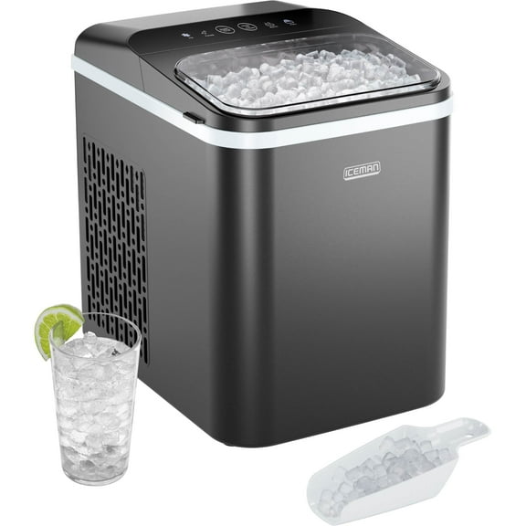 ICEMAN Compact Countertop Pebble Ice Machine, Makes 26 lbs/Day with Ice Scoop and Basket - Blac