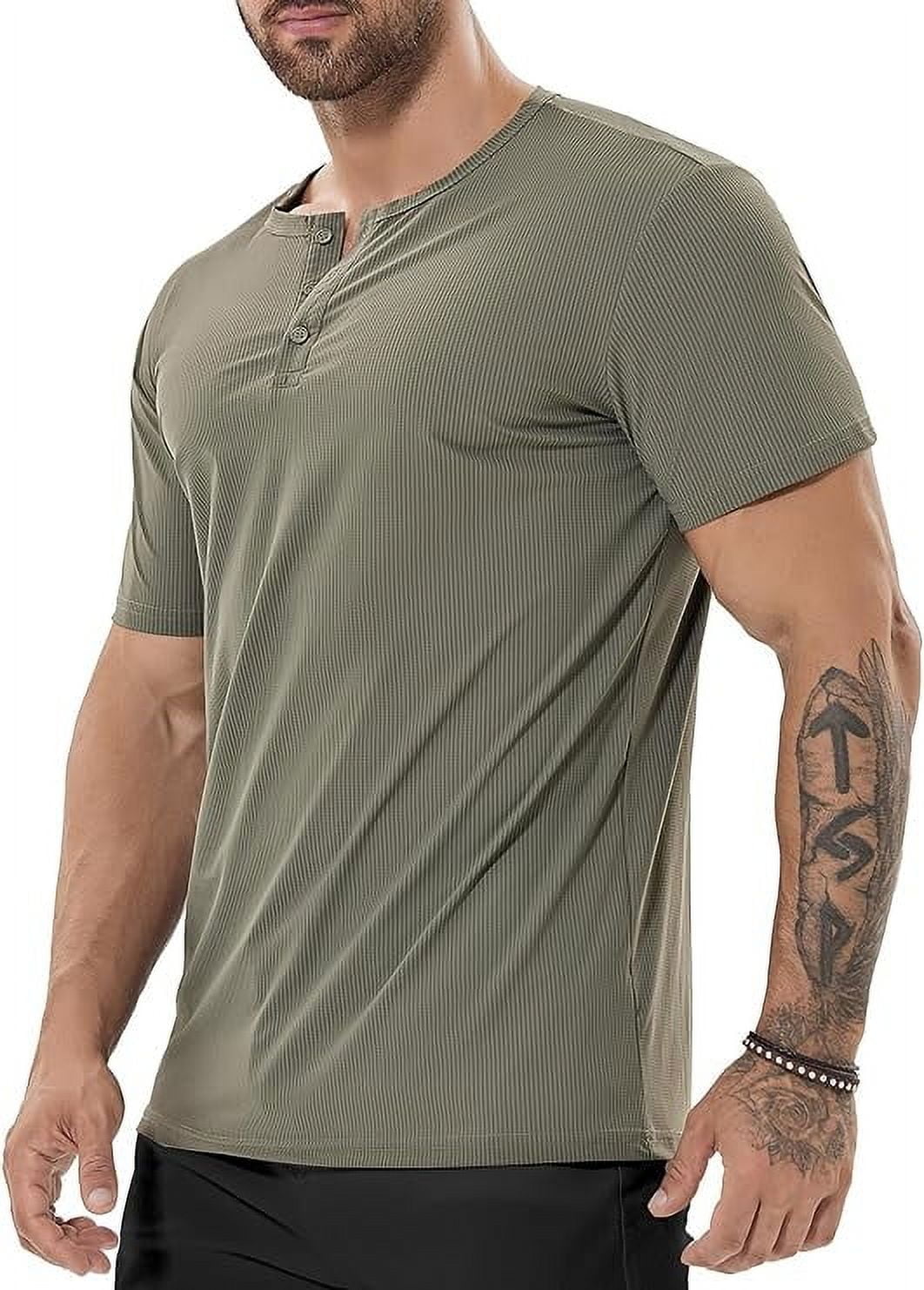 ICEMOOD Mens Dry Fit Henley Shirt Short Sleeve Gym Tshirt Cool Feeling ...