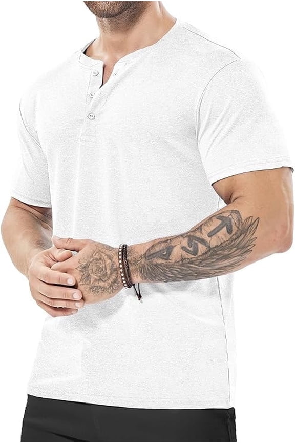 Mens Henley Shirt Dry Fit Athletic Slim Fit T Quick Dry Tshirt Short Sleeve Casual 3 Button Basic Tee Moisture Wicking Tech Polo,White,XXL