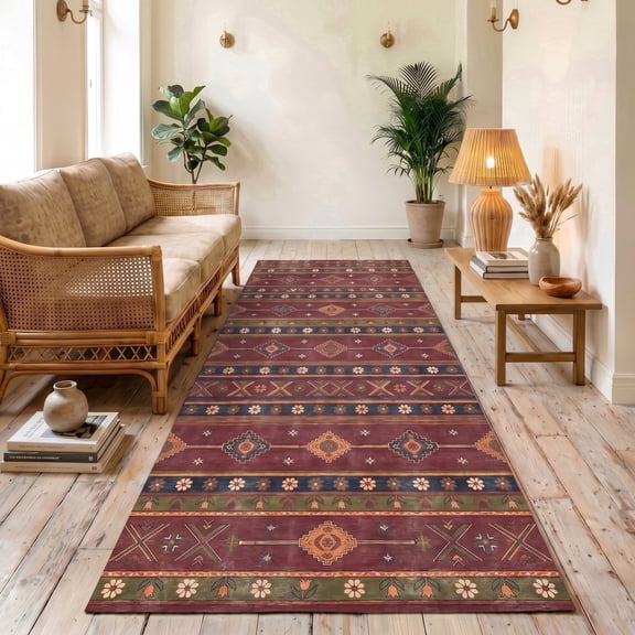 ICEANT 2'x6' Area Rug, Vintage Boho Runner Rugs for Hallway Kitchen Entryway Doormats, Non-slip Low Pile Carpet Machine Washable, Red