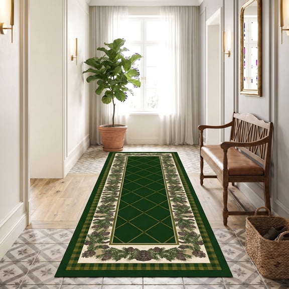 ICEANT 2'x6' Rectangle Runner Rugs, Geometric Style Non Slip Washable Low Pile Carpet, Area Rug for Hallway Entryway Bathroom Bedroom Kitchen, Green