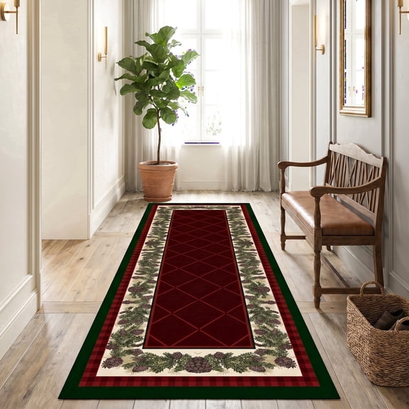 ICEANT 3'x10' Rectangle Runner Rugs, Geometric Style Non Slip Washable Low Pile Carpet, Area Rug for Hallway Entryway Bathroom Bedroom Kitchen, Burgundy