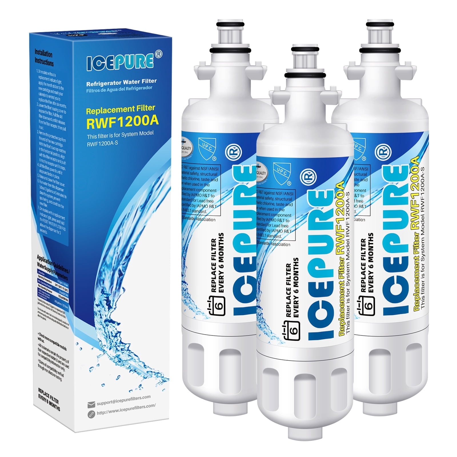 ICEPURE RWF1200A,Water Filter Replacement for LT700P, 46-9690 ADQ36006102, CLCH106, RWF1052 LFX28968ST LFXS29626S LFXS30766S LFX31925ST LFX31945ST, ADQ36006101 ,3PACK