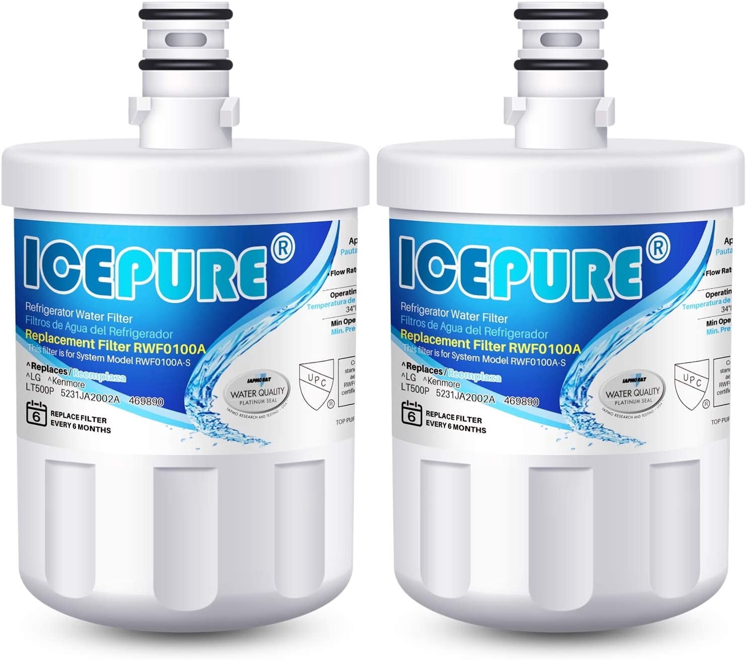 AQUACREST LT500P Refrigerator Water Filter | 3-Pack Compatible With LG & Kenmore Models | NSF 42 Certified For Cleaner Water