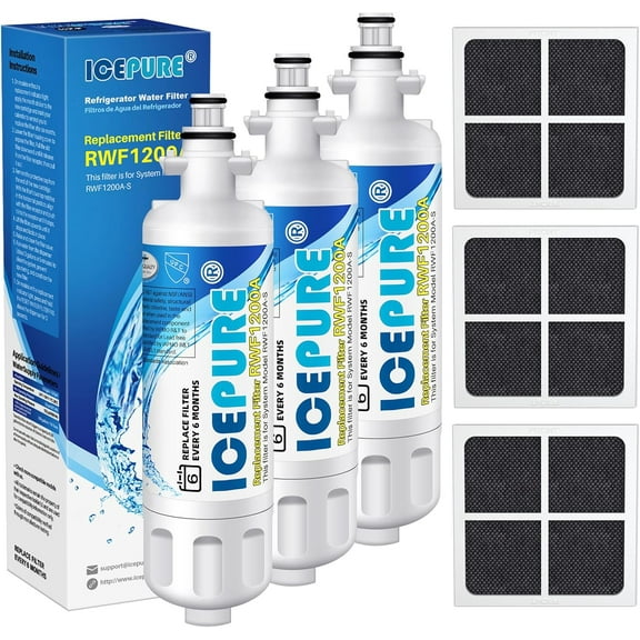 ICEPURE RWF1200A Replacement for LG LT700P, ADQ36006101, Kenmore Elite 9690, ADQ36006102, 46-9690 469690, ADQ36006101-S, LFXS30766S, WSL-3, FML-3, Refrigerator Water and LT120F Fresh Air Filte, 3 Com