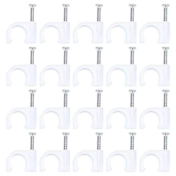 ICERUN 100 PCS 8mm Round Nail Cable Wire Clips Cable Management Electrical Ethernet Speaker Wire Cord Tie Holder Single Coaxial Nail Clamps (White)
