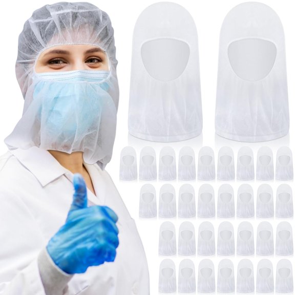 ICERUN 100 Pcs Disposable Hair Nets,Bouffant Hoods,Full Face Beard Hair Net for Food Service Workers,Lab,Cooking with 100 Pcs and Disposable Beard Nets Food Service