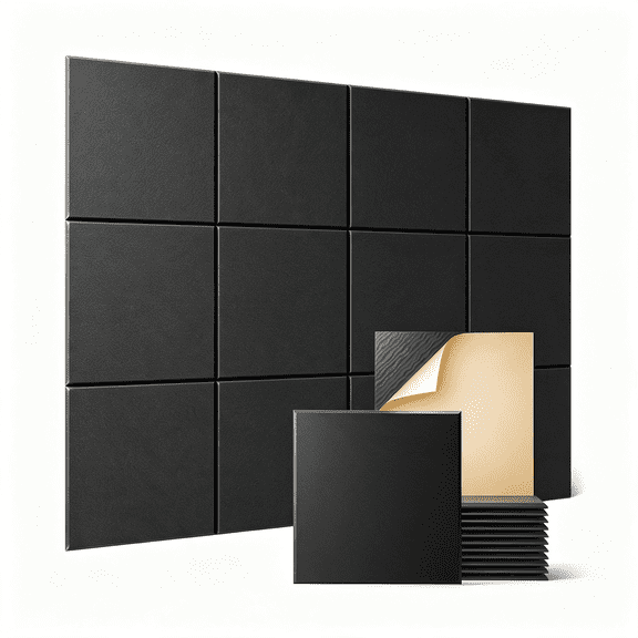 ICERUN 12Pcs Acoustic Wall Panels with Self-Adhesive,12"X12"X0.4"Sound Proof Foam Panels,Decorative Soundproof Wall Panels,Sound Proof Absorbing Tiles for Home&Offices,Black