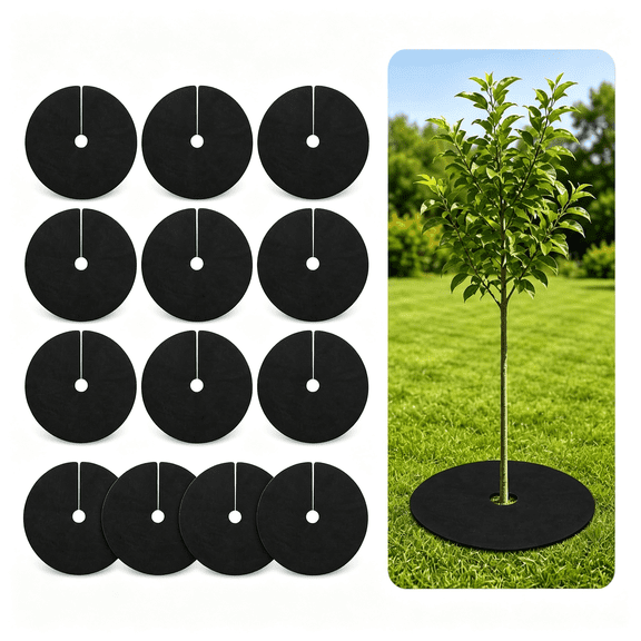 ICERUN 13 Pcs Tree Ring Mulch Mat - Root Barrier Tree Protectors Weed Mat for Garden Fabric Weed Barrier Ring Tree Rings Landscaping Non Woven Black Mulch for Garden 12.6Inch Landscape Decor