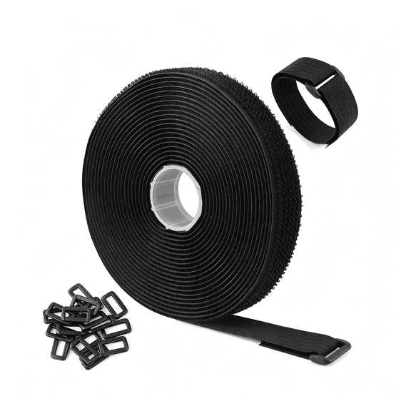 ICERUN 16Ftx0.8In Adjustable Cable Straps with S,Free Cut Length,Black Reusable Fastening Cable Ties,Hook and Loop Securing Strap for Cable Tidy,Wire Management,Cord Organiser