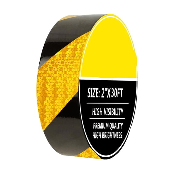 ICERUN 2 Inch X 30 Ft Reflective Tape Outdoor Waterproof Black & Yellow Reflective Tape Strong Adhesive Caution Hazard Warning Tape Reflector Conspicuity Tape for Trailer Sign