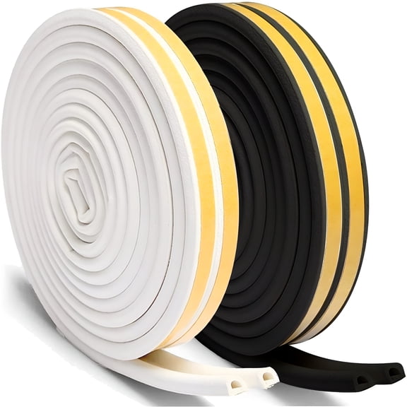 ICERUN 2 Pcs D Type Door Weather Stripping,26 Feet Self-Adhesive Foam Tape Sealing Strips,Thermal and Acoustic Door Seal Strip,One Each in Black and White