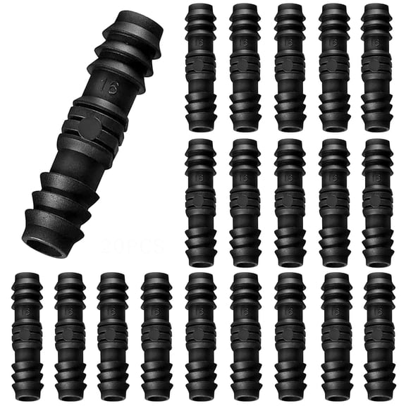 ICERUN 20 Pcs Drip Irrigation Fittings Kits Barbed Coupling Connectors Drip Line Coupler Connector,Fits for Most 1/2 Inch Pe Pipe Or O.D,16Mm Drip Tubing in Irrigation Sprinkler System