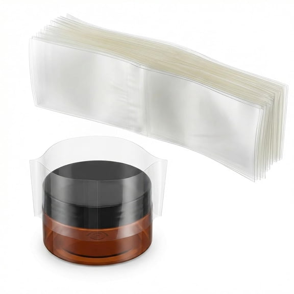 ICERUN 200Pcs Heat Shrink Wrap Film Shrink Seal Bands,Clear Perforated Shrink Band for 2Oz/60Ml Wide Glass Jars,Plastic Canisters and Metal Tins,Easy to Use
