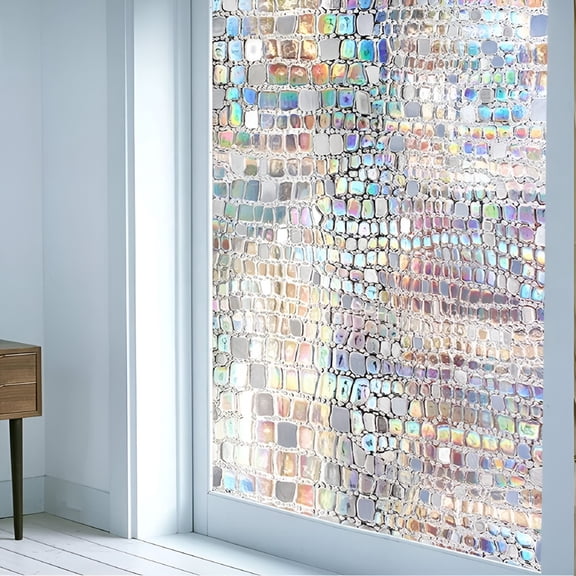 ICERUN 2026 New 3D Decorative Window Privacy Film Stained Glass Window Sticker Rainbow Effect Self-Adhesive Static Anti Uv Glass Tint Film for Bathroom, Bedroom, Office, Kitchen