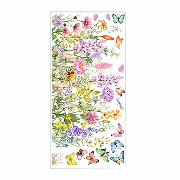 ICERUN Colorful Floral Bouquet Window Cling, Cut to Size Spring Window Film, Double Sided Privacy Glass Sticker for Home