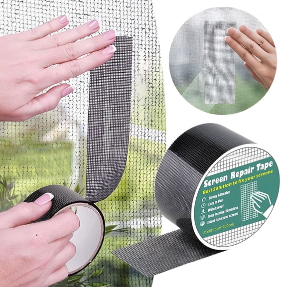 ICERUN 2026 New Furniture Repair,Window Screen Kit Tape 2X80'' Strong Adhesive Fiberglass Covering Mesh Tape for Covering Window Door Tears Holes Screen Patch Kit Black,1* Screen Window Repair Kit