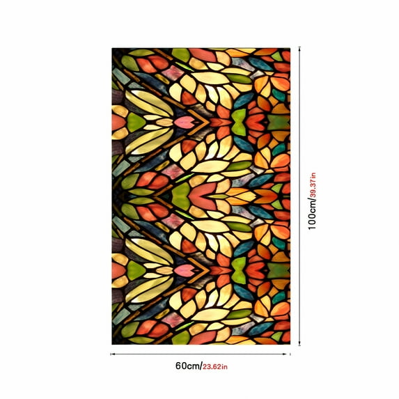 ICERUN 2026 New Retro Flower Stained Glass Window Film Removable Bathroom Privacy Window Film Window Decals Static Clings for Bathroom, Kitchen, Living Room, Office
