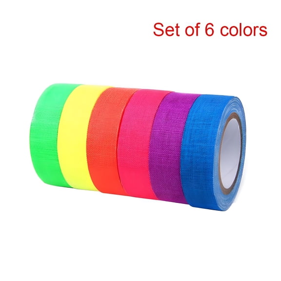 ICERUN 2026 New Uv Blacklight Reactive Fluorescent Cloth Tape Glow in the Dark Neon Gaffer Tape 0.6 in * 16.4 Ft,6 Colors(6 Pcs) for Stage,Party,Dance Floor,Art,Crafts,Costumes,Signage