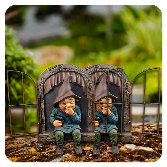 ICERUN 2Pcs Garden Gnomes,Resin Blue Gnome Garden Decorations,Fairy Tale Dwarf Lawn Ornaments,Style1