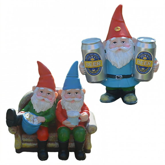 ICERUN 2Pcs Garden Gnomes,Resin Dwarf Garden Decor for Outside,Vivid Shaping Outdoor Statues,Style3