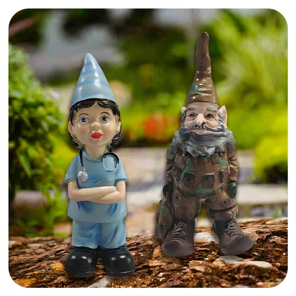 ICERUN 2Pcs Garden Gnomes,Resin Gnome Elf Garden Decor for Outside,Fine Detail Carving Outdoor Statues,Style1