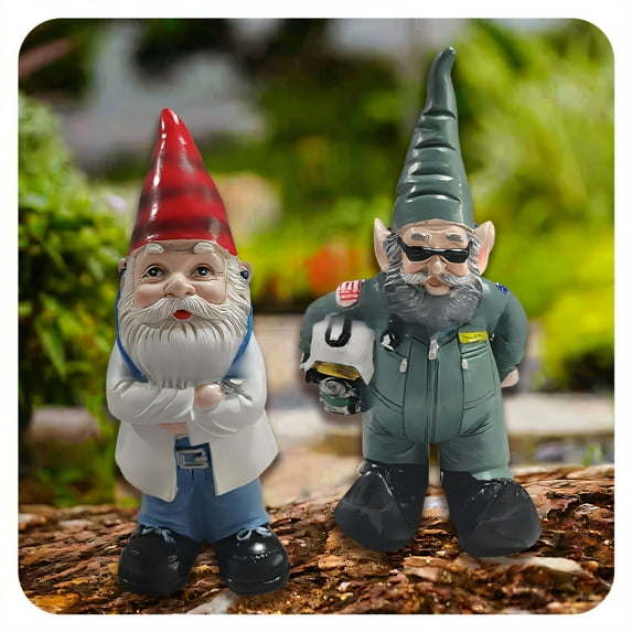 ICERUN 2Pcs Garden Gnomes,Resin Gnome Elf Garden Statues,Flower Bed Scene Dwarf Garden Gnomes Outdoor,Style5