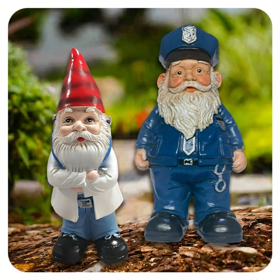 ICERUN 2Pcs Garden Gnomes,Resin Gnome Elf Garden Statues,Lawn Corner Dwarf Gnomes Decorations for Yard,Style6