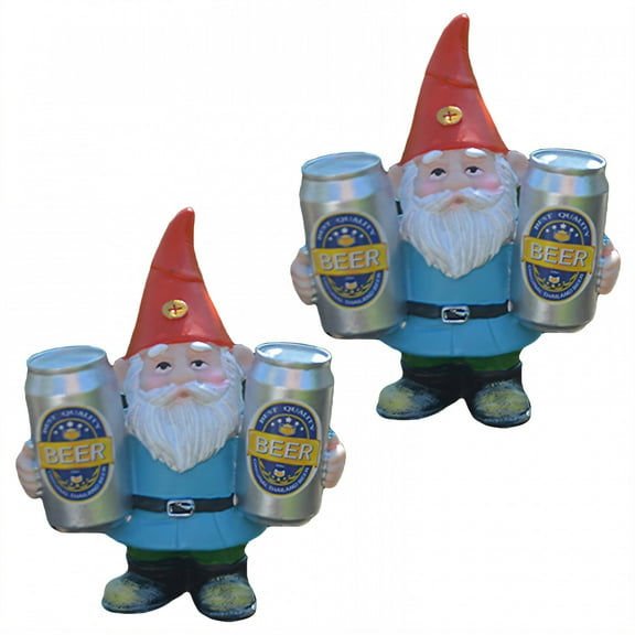 ICERUN 2Pcs Garden Gnomes,Resin Little Dwarf Holding Beer Sculpture Garden Decor for Outside,Beer Theme Gnome Outdoor Statues,Style1