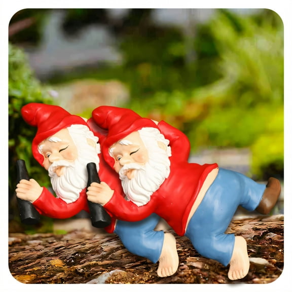 ICERUN 2Pcs Garden Gnomes,Resin Lying Flat Gnome Garden Statues,Crack Resistant Coating Statues Garden Gnomes Outdoor,Style1