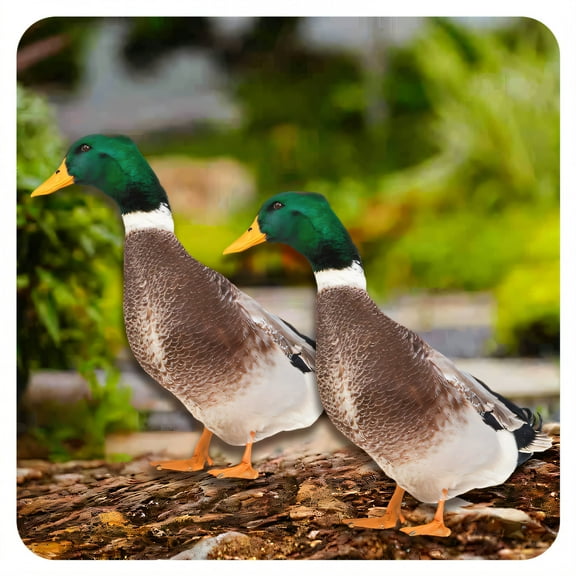 ICERUN 2Pcs Garden Statues,Acrylic Mallard Duck Sculpture Yard Decor,Delicate Carving Poultry Outdoor Decorations for Yard,Style1