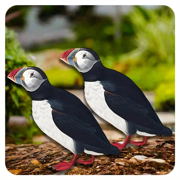 ICERUN 2Pcs Garden Statues,Acrylic Puffin Sculpture Yard Decor,Eco Imitation Poultry Garden Statues for Outside,Style1