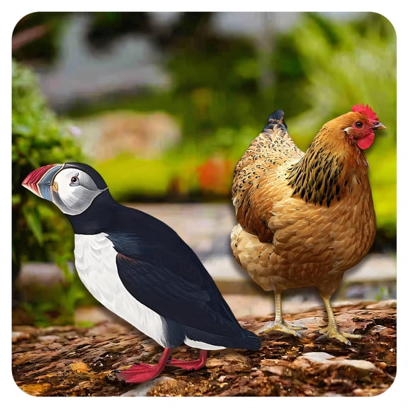 ICERUN 2Pcs Garden Statues,Acrylic Puffin and Hen Sculpture Yard Decor,Sun Rain Resistant Statues Garden Statues for Outside,Style4