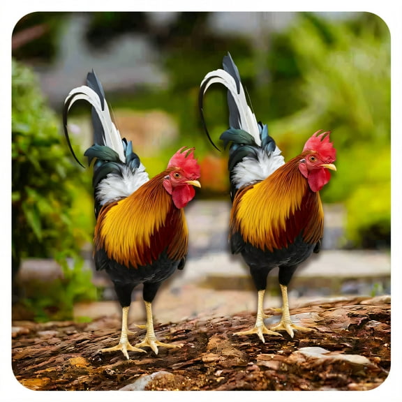 ICERUN 2Pcs Garden Statues,Large Rooster Sculpture Yard Art,Acrylic Material Animal Outdoor Garden Decor,Style1