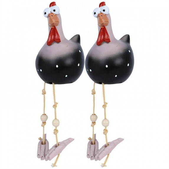 ICERUN 2Pcs Garden Statues,Resin Black Chicken Sculpture Yard Decor,Playful Comic Rooster Outdoor Decorations for Yard,Style1