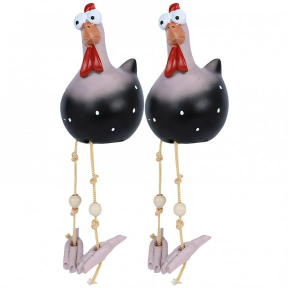 ICERUN 2Pcs Garden Statues,Resin Black Chicken Sculpture Yard Decor,Playful Comic Rooster Outdoor Decorations for Yard,Style1