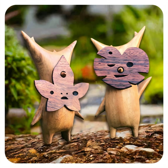 ICERUN 2Pcs Garden Statues,Resin Face Sculpture Yard Decor,Imitation Wood Grain Whimsical Statue Outdoor Garden Decor,Style1