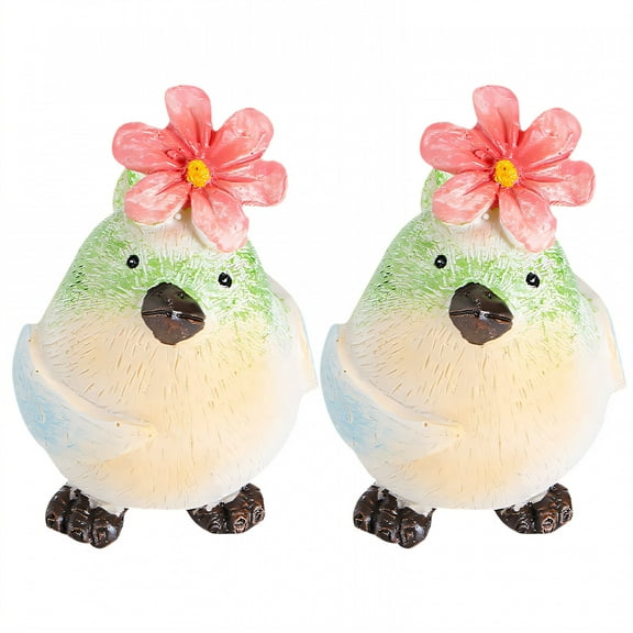 ICERUN 2Pcs Garden Statues,Resin Green Bird Sculpture Garden Art,Floral Accent Bird Yard Decorations Outdoor,Style1