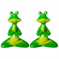 ICERUN 2Pcs Garden Statues,Resin Green Meditating Frog Sculpture Yard Art,Sunfast Feature Outdoor Garden Decor,Style1