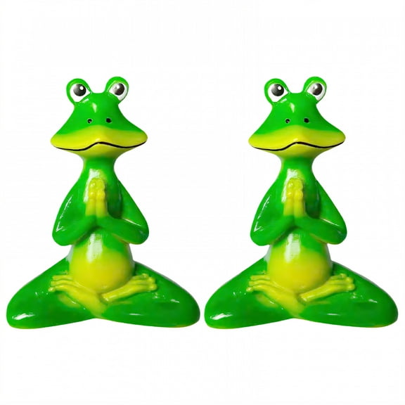 ICERUN 2Pcs Garden Statues,Resin Green Meditating Frog Sculpture Yard Art,Sunfast Feature Outdoor Garden Decor,Style1